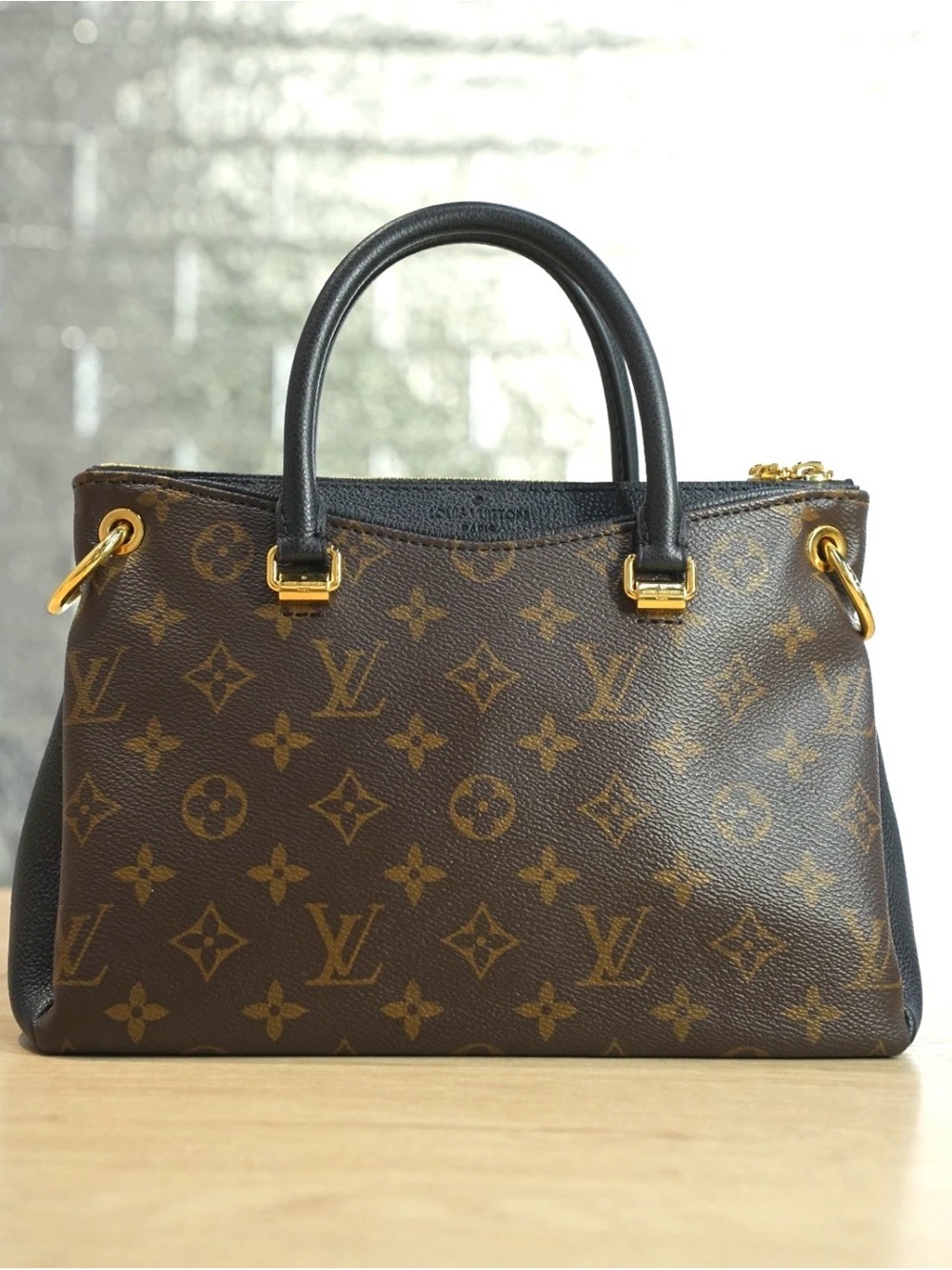 Louis Vuitton Monogram Canvas Satchel with Black Handles and Gold Hardware